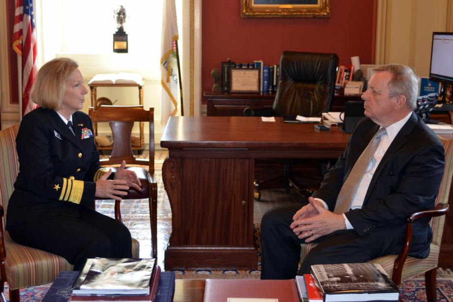 U.S. Senator Dick Durbin (D-IL) met with U.S. Navy Reserve Chief Vice Admiral Robin Braun to discuss defense appropriations.